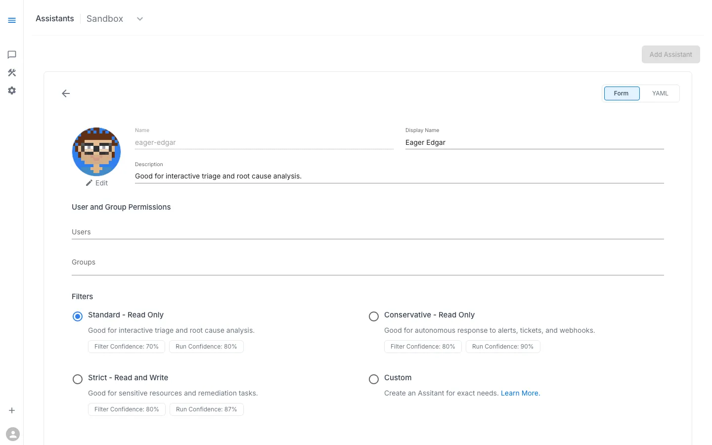 Assistant configuration — Form view for Eager Edgar
