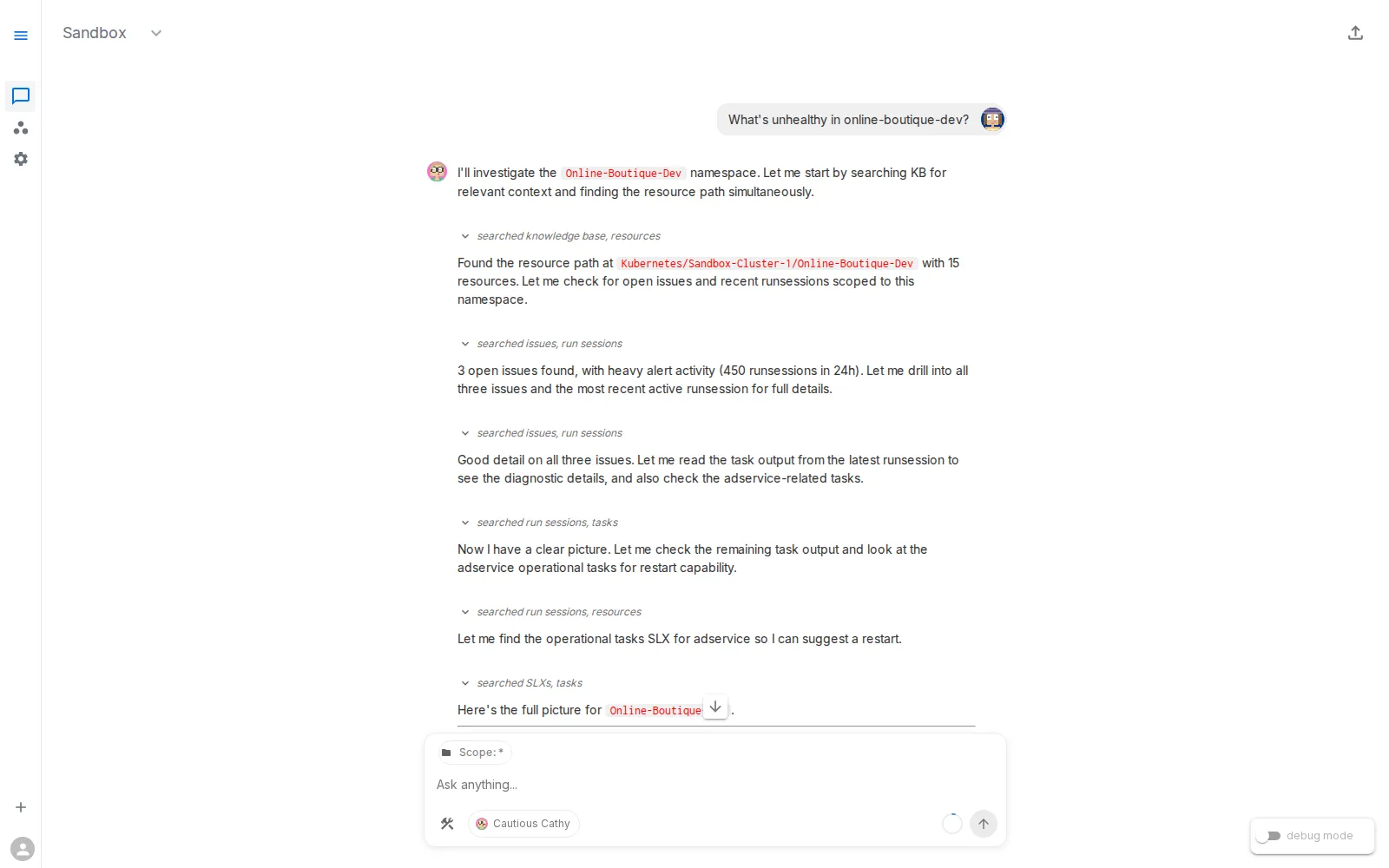 Assistant investigating online-boutique-dev