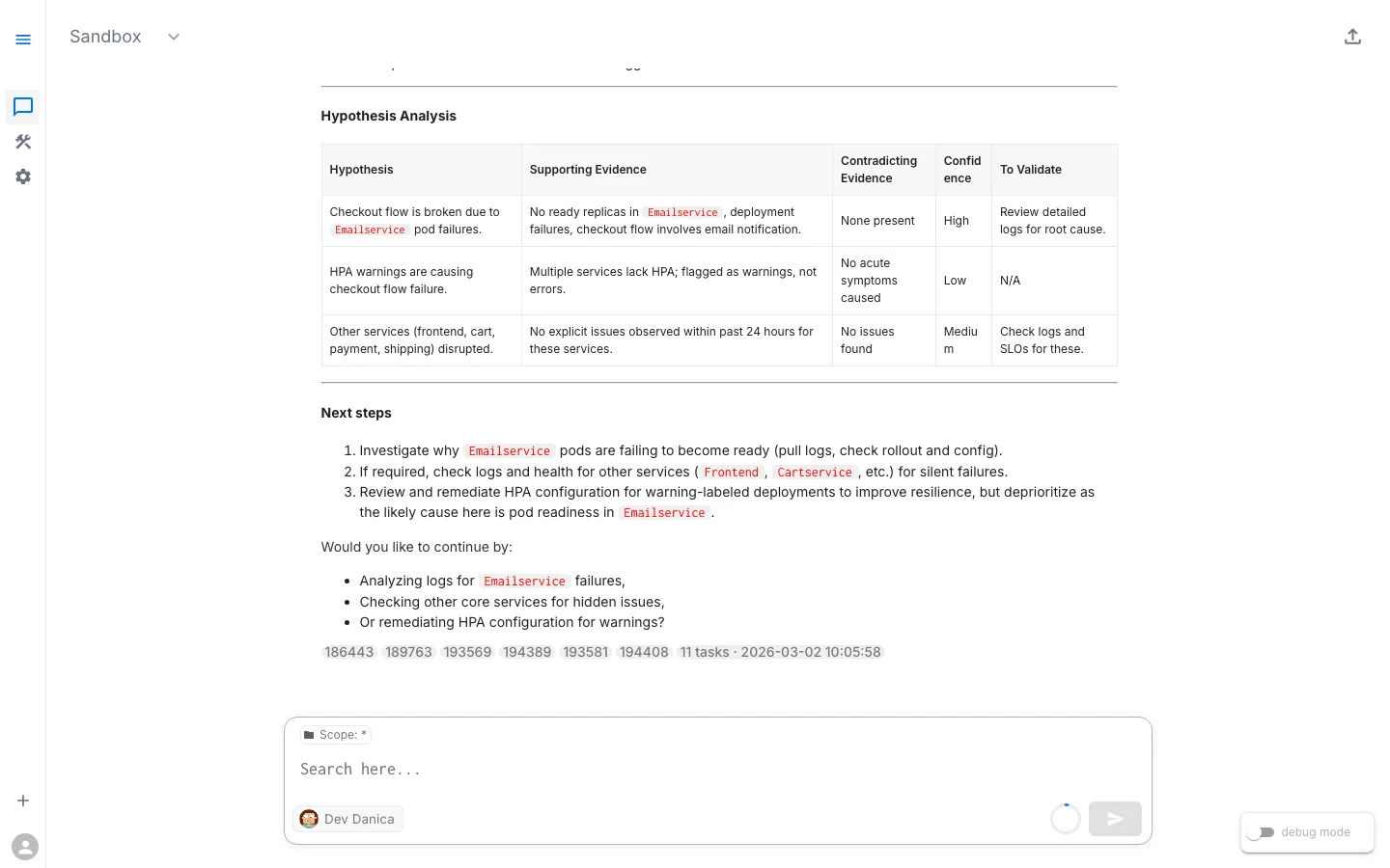 Analysis identifying Emailservice failures
