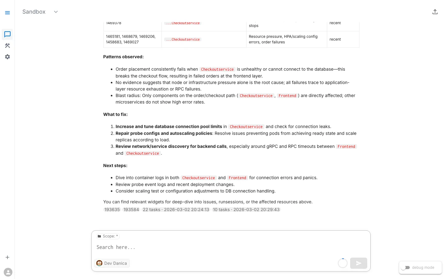 Analysis identifying database connection issues