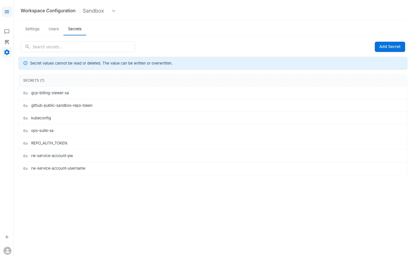 Workspace Configuration Secrets