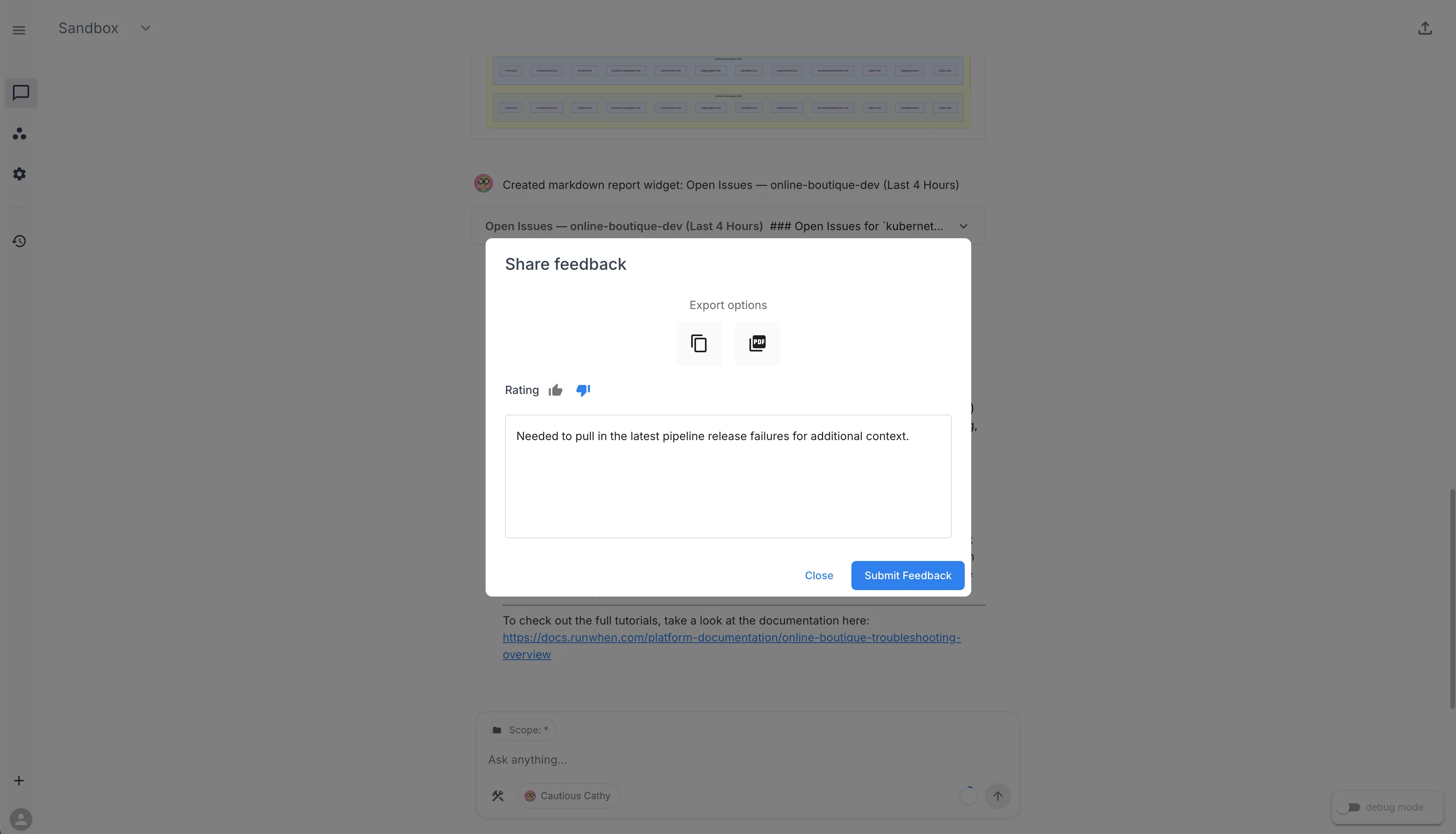 Workspace Chat feedback — thumbs up / thumbs down