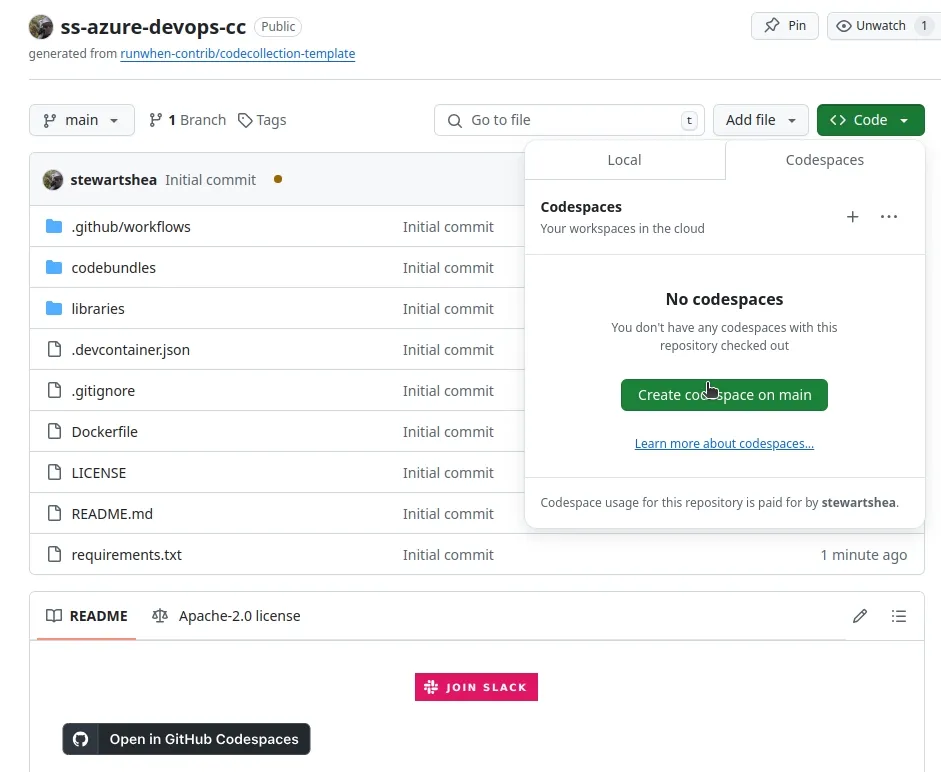 Starting GitHub Codespaces
