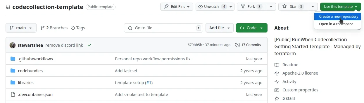 Creating a CodeCollection Repository from Template