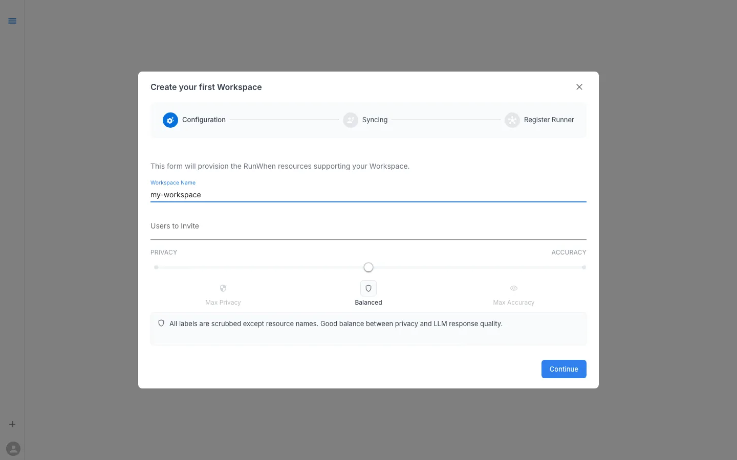 Create workspace wizard