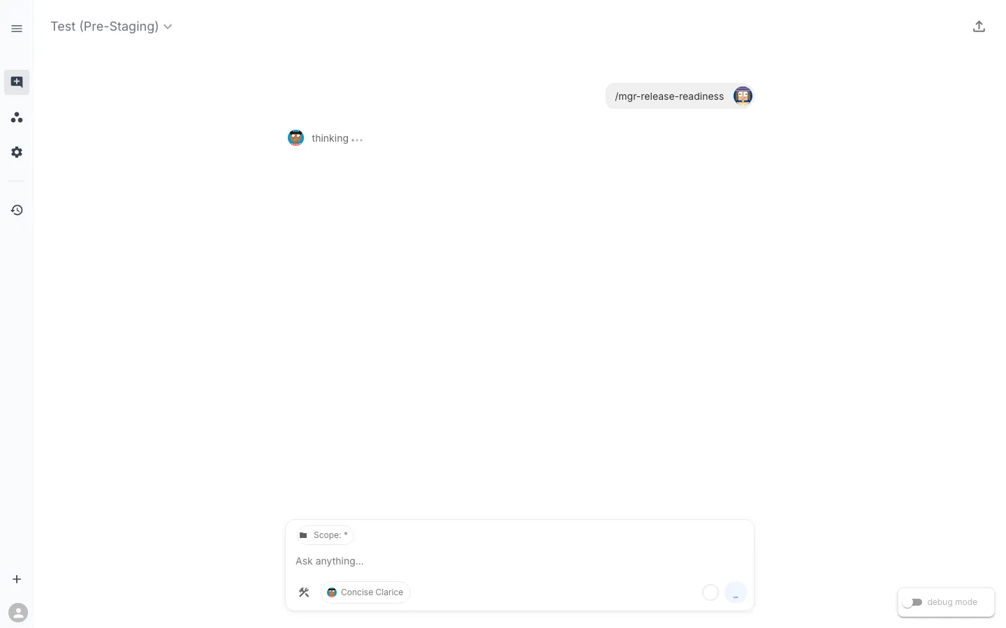 The command submitted — the assistant begins thinking