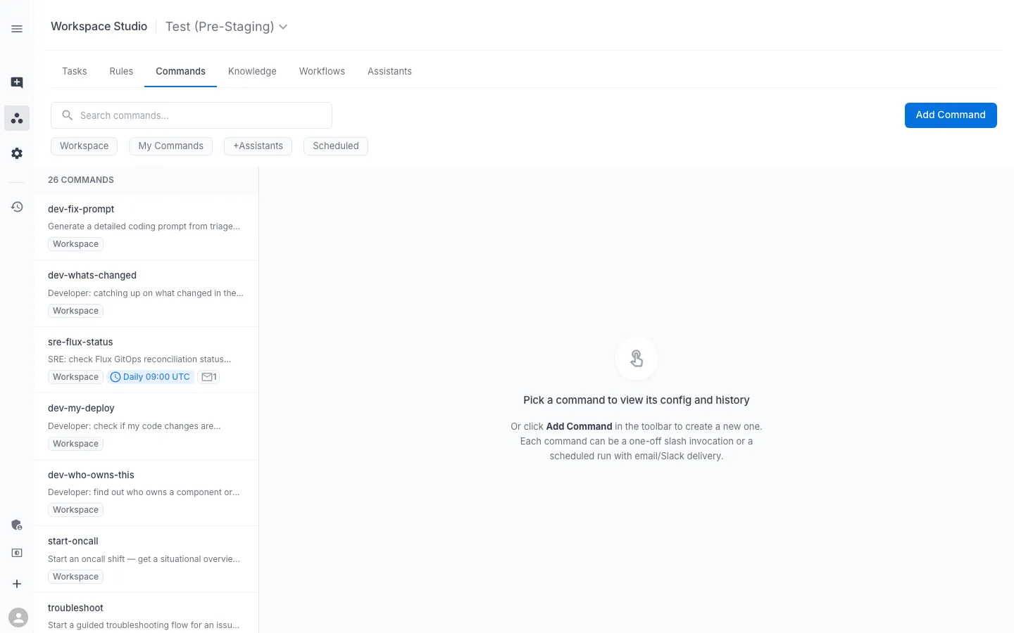Workspace Studio — Commands list (current UI)