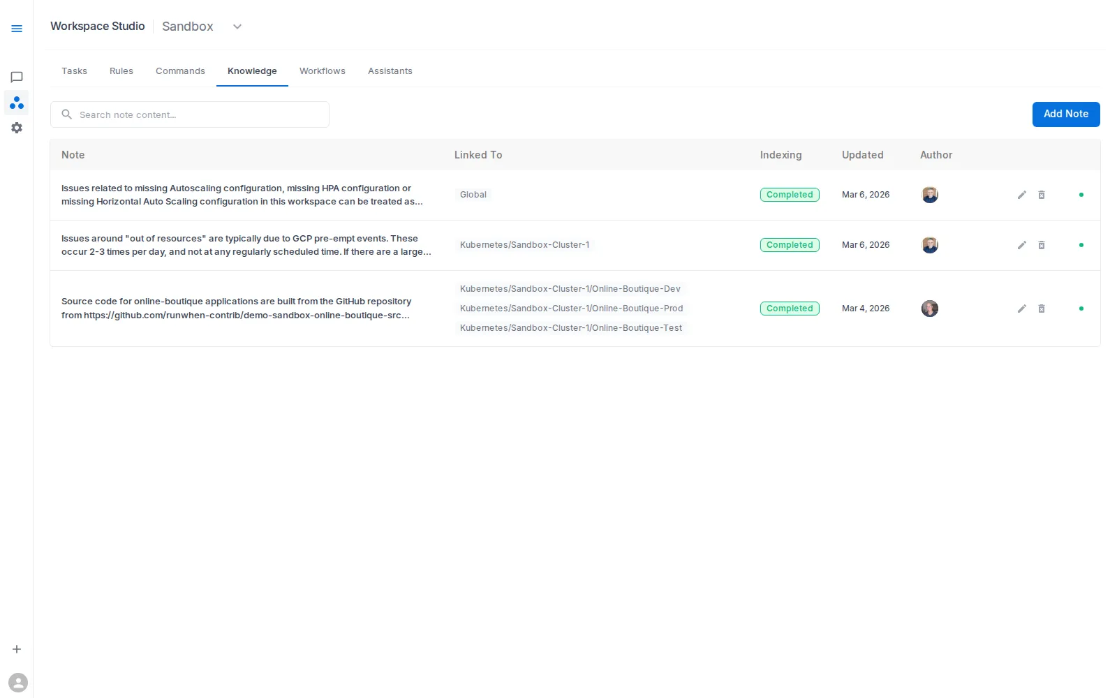 Workspace Studio Knowledge tab in Sandbox