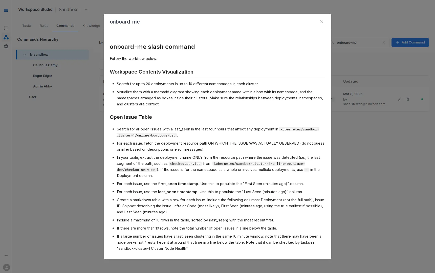 onboard-me command detail view
